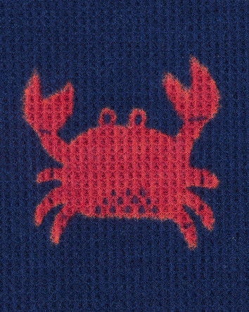 Toddler Boy Crab Print Loose Fit Waffle Knit 2-Piece Pajamas - Navy, 
