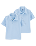 Kid 2-Pack Pique Uniform Polo Shirts - Light Blue, image 1 of 3 slides