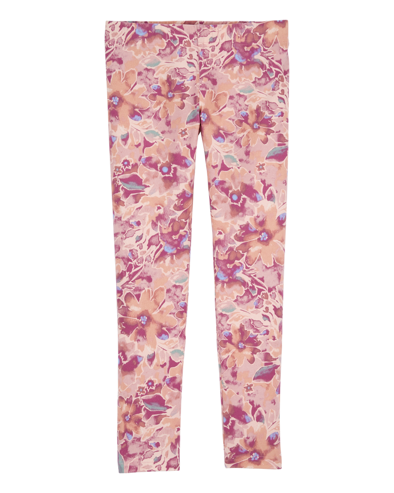 Kid Cotton Floral Print Stretch Leggings, image 1 of 4 slides