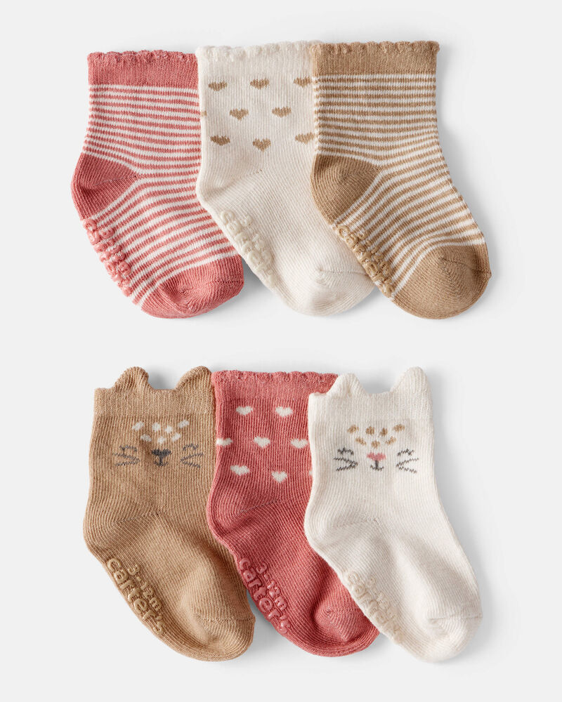 Baby Girl 6-Pack Cat Ankle Socks, image 1 of 2 slides