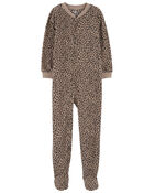 Kid 1-Piece Leopard Fleece Footie Pajamas, image 1 of 3 slides