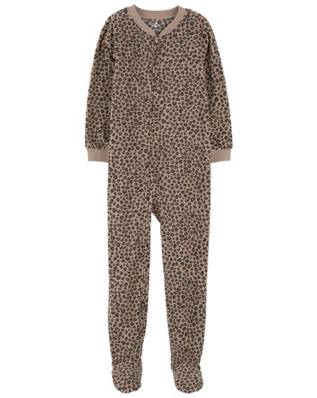 Kid 1-Piece Leopard Fleece Footie Pajamas, 