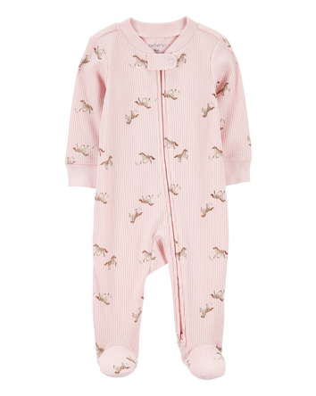 Baby Horse Print 2-Way Zip Ribbed Sleep & Play Pajamas - Pink, 