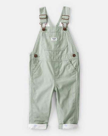 Baby Girl Butterfly-Lined Canvas Overalls - Green, 