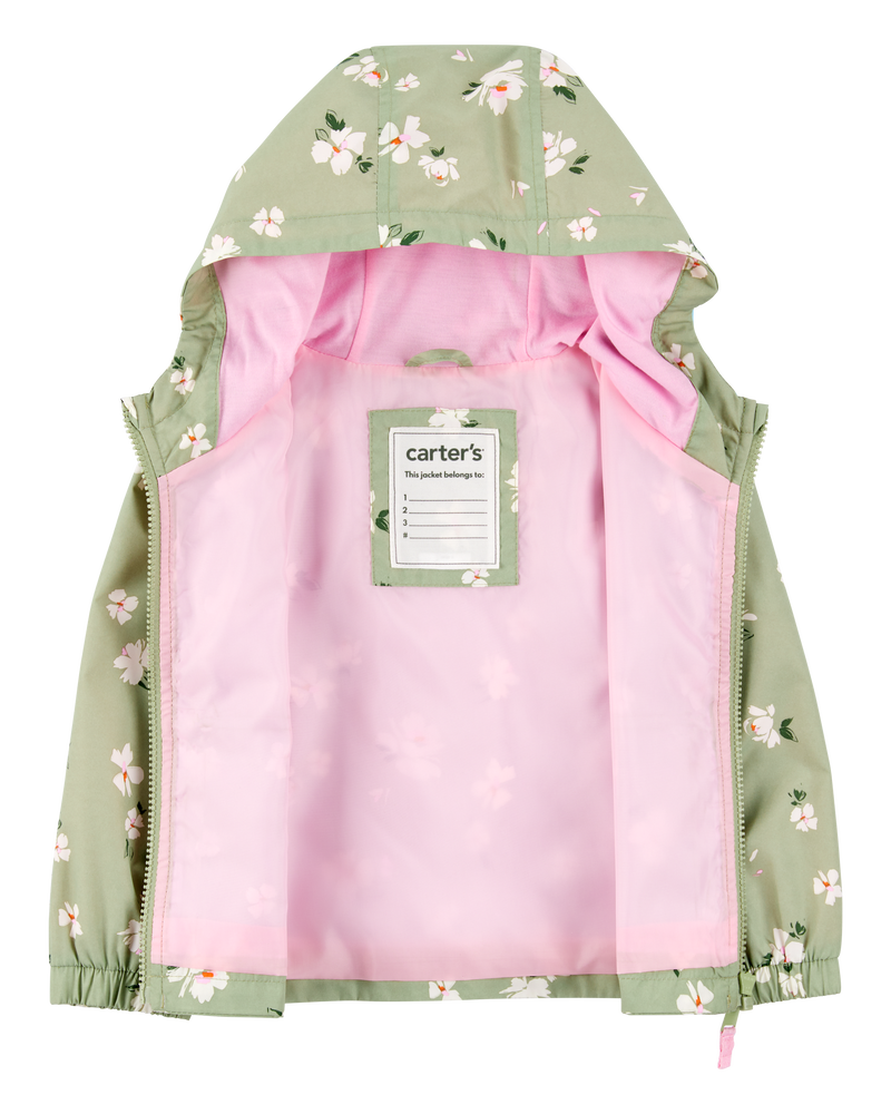 Toddler Floral Print Windbreaker Jacket - Olive, image 2 of 3 slides