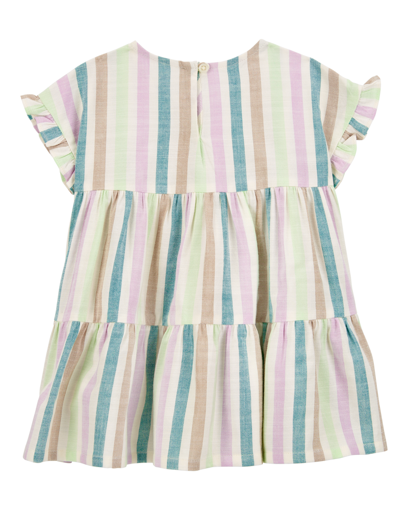 Baby Striped Linen Look-Alike Tiered Dress, image 2 of 5 slides