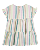 Baby Striped Linen Look-Alike Tiered Dress, image 2 of 5 slides
