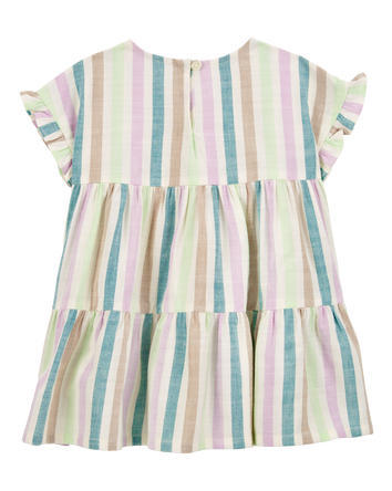 Baby Striped Linen Look-Alike Tiered Dress, 