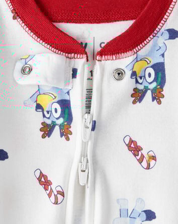 Baby Bluey™ Print 100% Cotton Long-Sleeve Snug Fit 1-Piece Pajamas - White, 