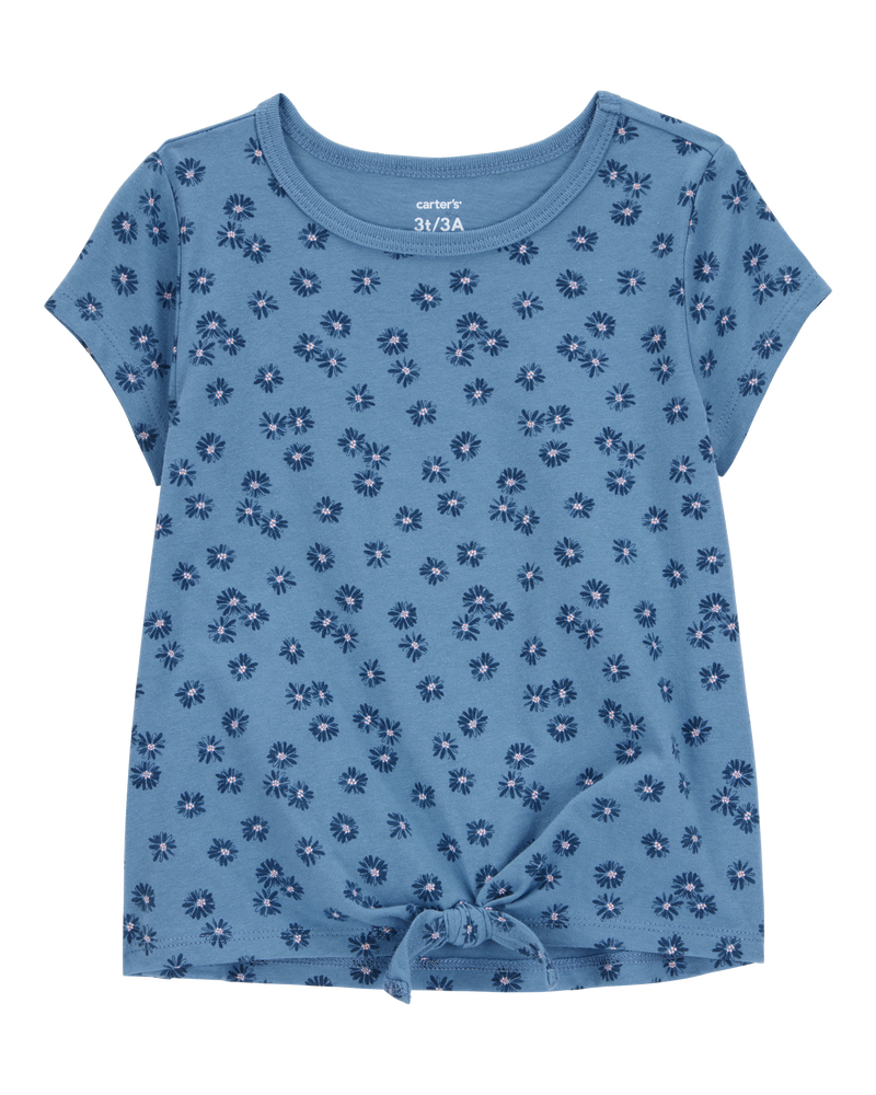 Toddler Floral Tie-Front Short-Sleeve Tee - Blue, image 1 of 3 slides
