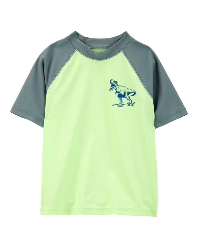 Boys Dinosaur Short-Sleeve Rashguard - Lime Green, image 1 of 5 slides