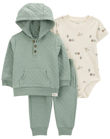 Baby 3-Piece Quilted Little Cardigan Set, 