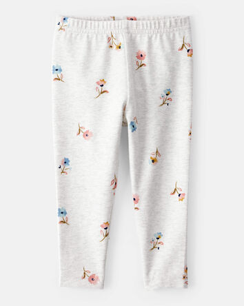 Baby Girl Cotton Floral Stretch Leggings - Grey, 