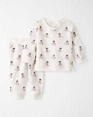 Waffle Knit Set Made with Organic Cotton in Snowman Print
, 