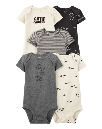 Baby Boy 5-Pack Striped Dinosaur Short-Sleeve Bodysuits, 