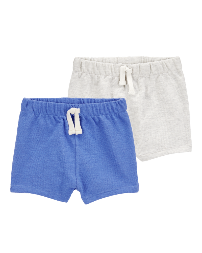 Baby 2-Pack Pull-On Slub Jersey Shorts - Blue/Grey, image 1 of 7 slides