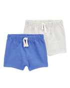 Baby 2-Pack Pull-On Slub Jersey Shorts - Blue/Grey, image 1 of 7 slides