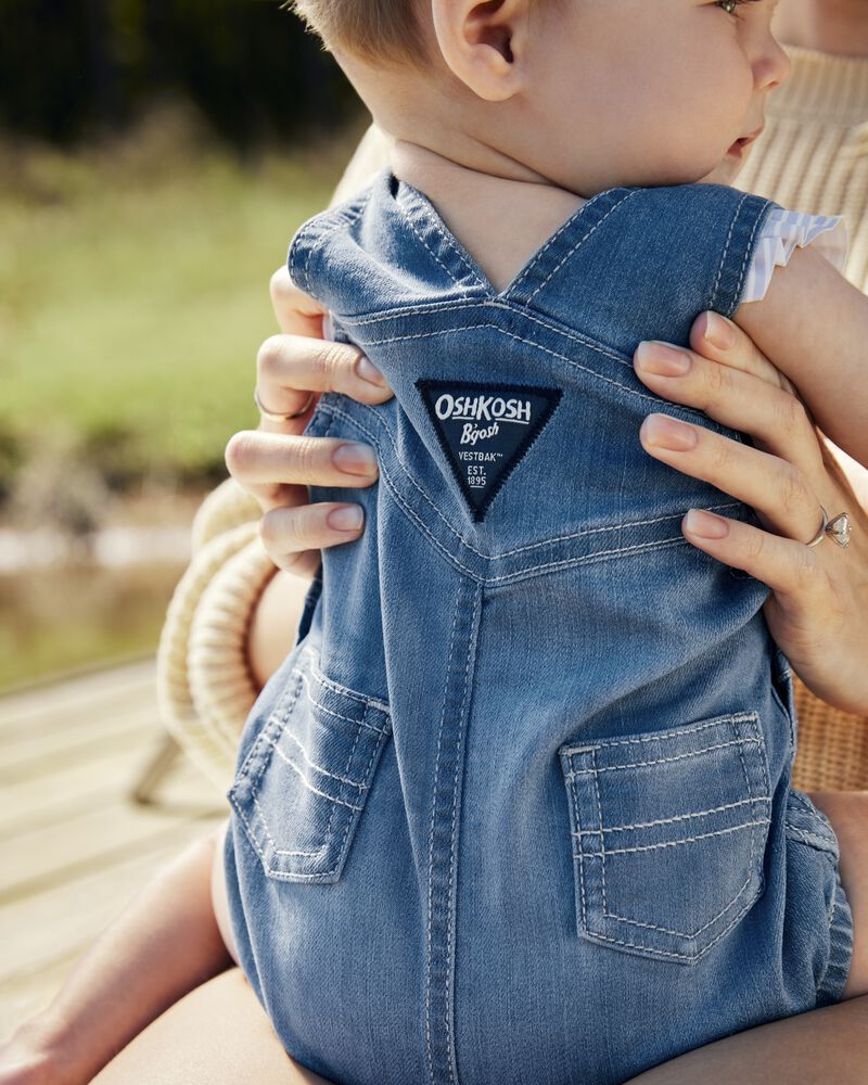Baby Neutral Denim Bubble Romper - Blue, image 4 of 5 slides