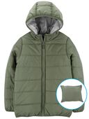 Olive/Grey - Kid Packable Puffer Jacket