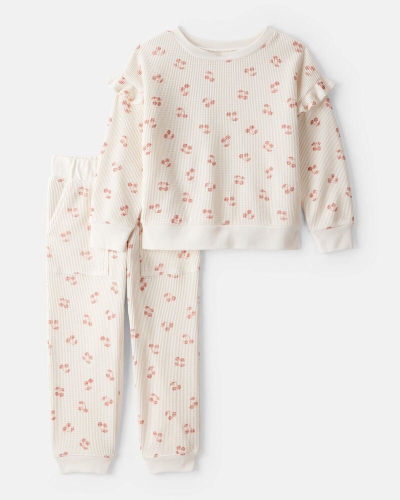 Toddler Girl 2-Piece Cherry Fruit Print Long-Sleeve Tee & Pant Set - Ivory, image 1 of 4 slides