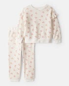 Toddler Girl 2-Piece Cherry Fruit Print Long-Sleeve Tee & Pant Set - Ivory, image 1 of 4 slides