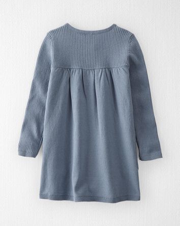 Toddler Organic Cotton Ribbed Sweater Knit Dress in Blue
, 