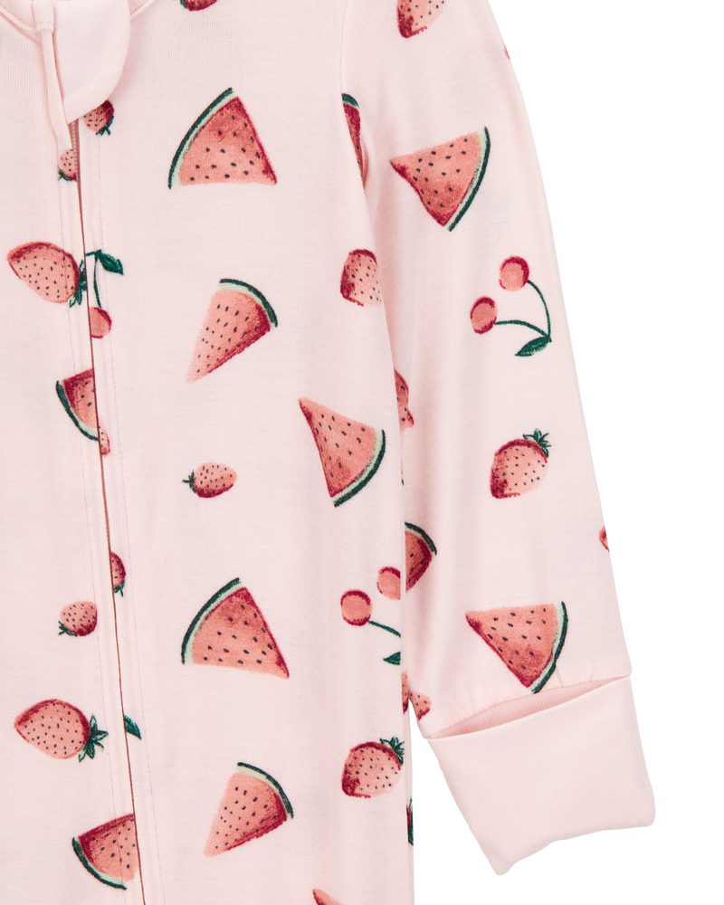Baby Girl Fruit Print 2-Way Zip PurelySoft Convertible Foot Sleep & Play Pajamas - Pink, image 3 of 7 slides