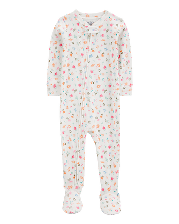 Baby Floral Print Snug Fit Cotton Footie 1-Piece Pajamas, 