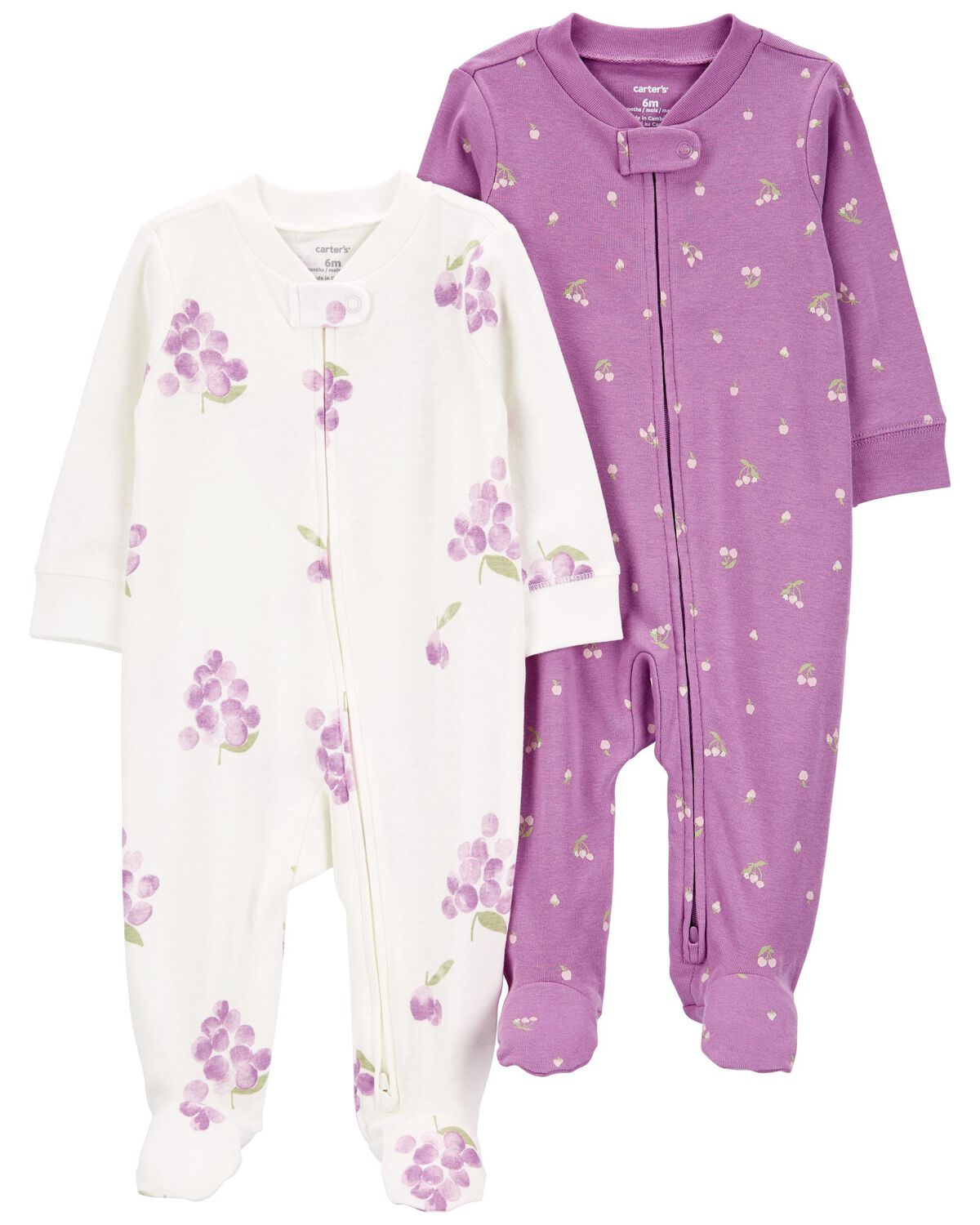 White/Purple Baby 2Pack 2Way Zip Cotton Sleep & Play Pajamas
