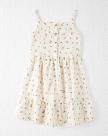 Kid Organic Cotton Floral Print Gauze Dress, 