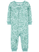 Blue - Toddler 1-Piece Ocean Print 100% Snug Fit Cotton Footless Pajamas