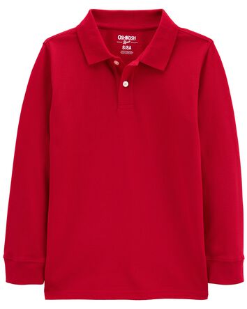 Kid Red Long-Sleeve Piqué Polo Shirt, 