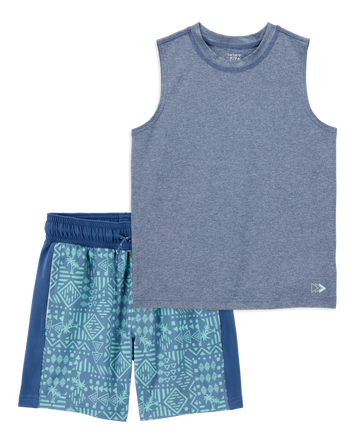 Kid 2-Piece Active Muscle Tank & Shorts Set - Blue, 