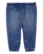 Baby Floral Print Knit-Like Denim Joggers, image 2 of 5 slides
