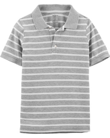 Kid Gray Striped Piqué Polo Shirt, 