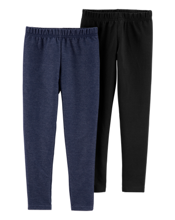 Kid 2-Pack Black & Navy Cotton Stretch Leggings, 