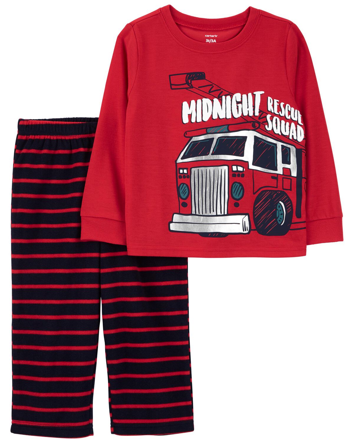 Red Toddler 2Piece Firetruck Fleece Pajamas