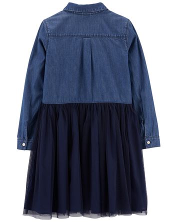 Kid Mixed Fabric Denim Dress, 