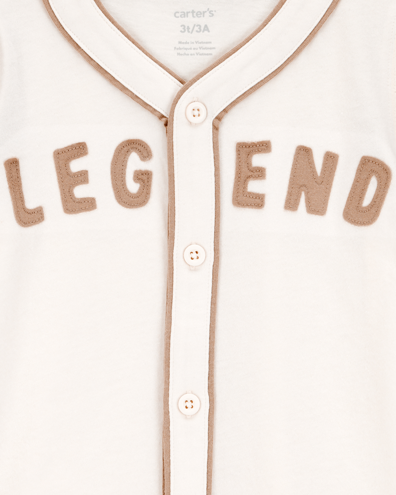 Baby Legend Baseball Vintage Button-Down Tee - Ivory/Green, image 2 of 3 slides