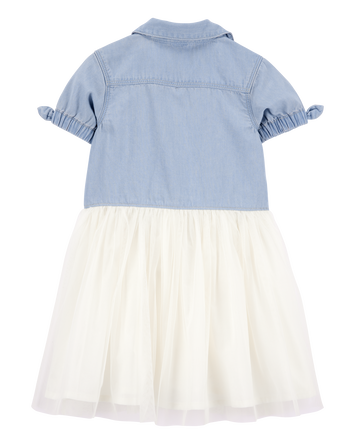 Baby Two-Toned Short-Sleeve Denim Dress, 