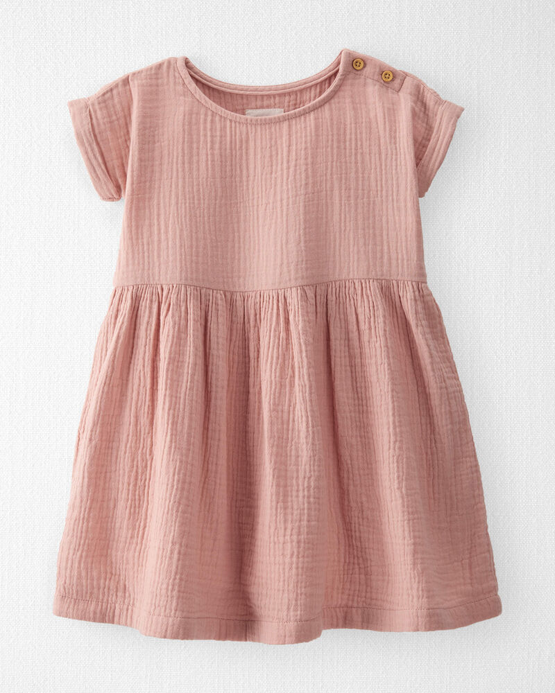Toddler Organic Cotton Gauze Dress in Pink, image 1 of 5 slides