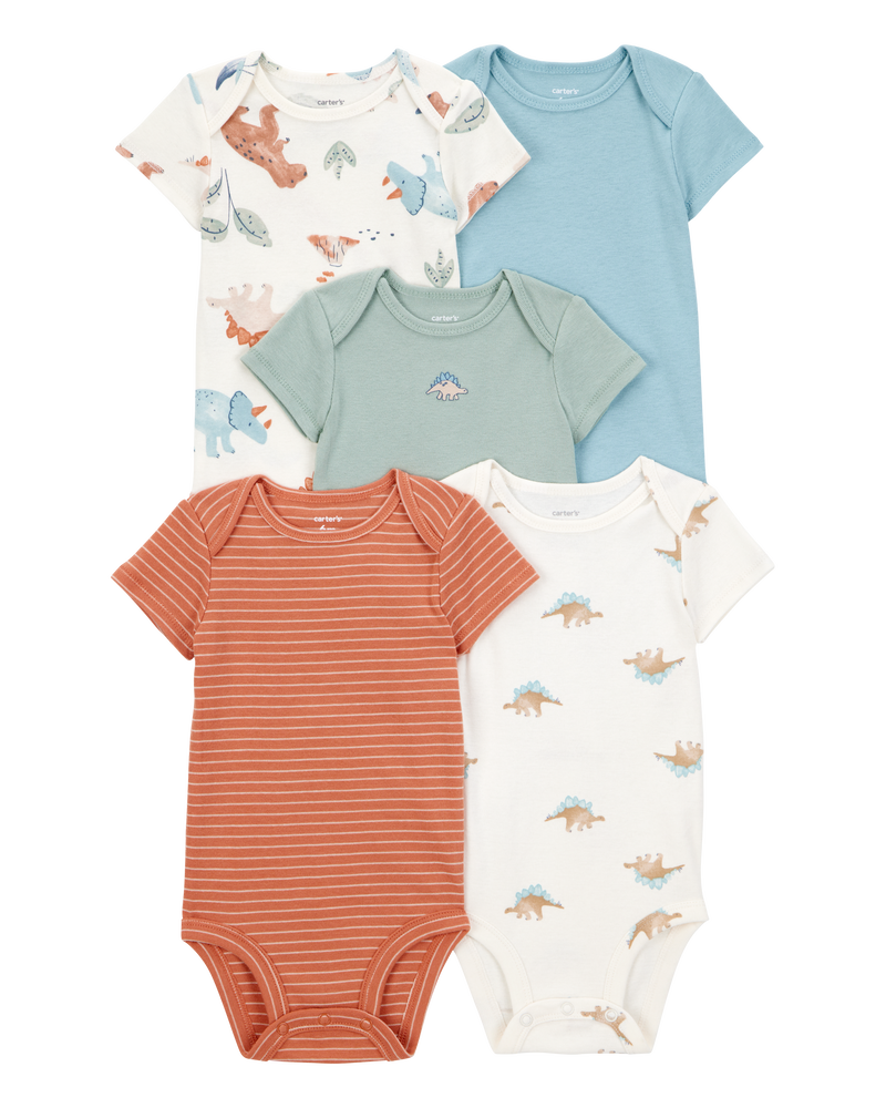 Baby Boy 5-Pack Dinosaur Short-Sleeve Cotton Bodysuits, image 1 of 8 slides