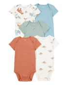 Baby Boy 5-Pack Dinosaur Short-Sleeve Cotton Bodysuits, image 1 of 8 slides