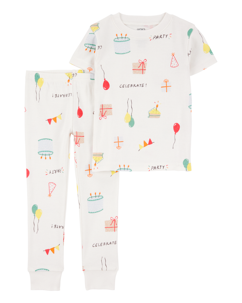 Toddler 2-Piece Birthday 100% Snug Fit Cotton Pajamas - Ivory, image 1 of 3 slides
