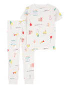 Toddler 2-Piece Birthday 100% Snug Fit Cotton Pajamas - Ivory, image 1 of 3 slides