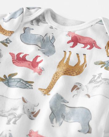 Baby Organic Cotton Rib 3-Pack Striped & Animal-Print Bodysuits, 