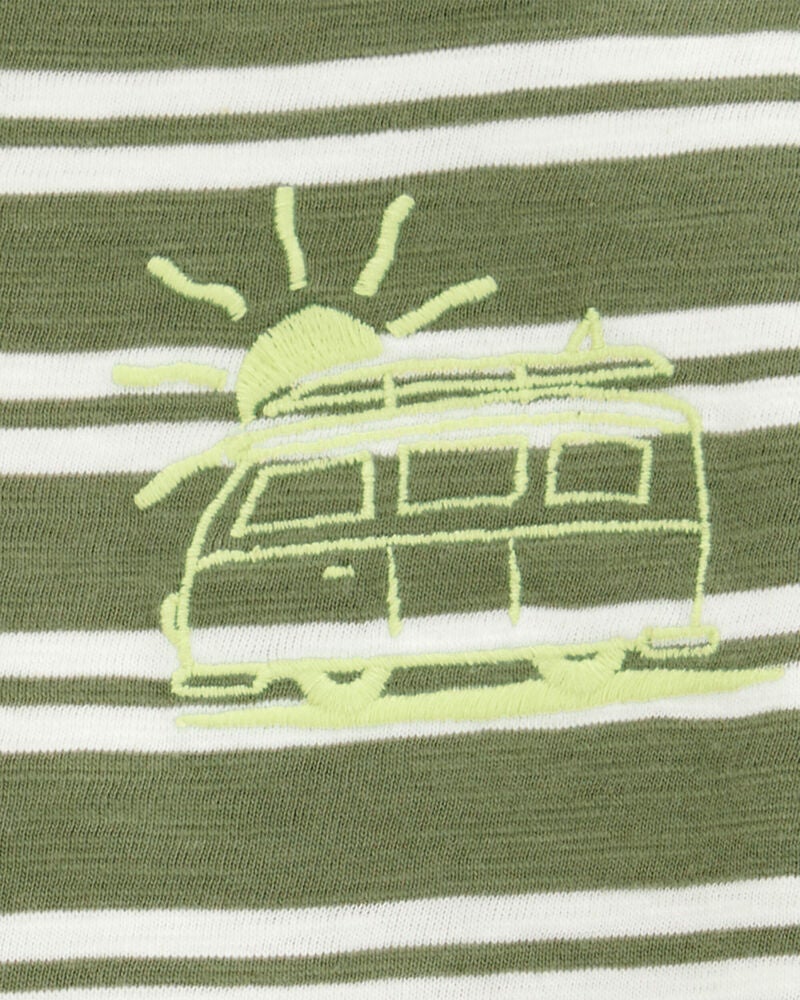 Baby Sun Striped Cotton Short-Sleeve Tee - Green, image 2 of 3 slides