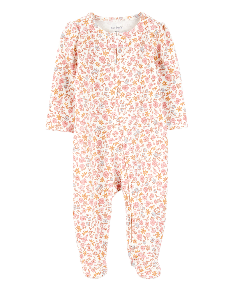 Baby Girl Floral 2-Way Zip Cotton Sleep & Play Pajamas - Pink, image 1 of 4 slides