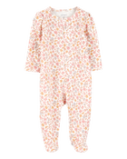 Baby Girl Floral 2-Way Zip Cotton Sleep & Play Pajamas - Pink, image 1 of 4 slides