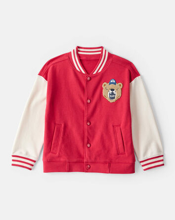 Toddler Boy Bear Varsity Jacket - Red/Ivory, 